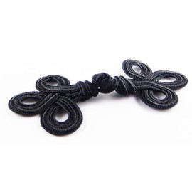 SEW TRENDZ Handmade Chinese Frogs Closures Buttons Fasteners Hook & Eye Sewing Coats Capes Jackets Renaissance Costumes -Black Color-Big Double Braid Three Loop Design- 4.5" x 2"- 1 Pair/Pack