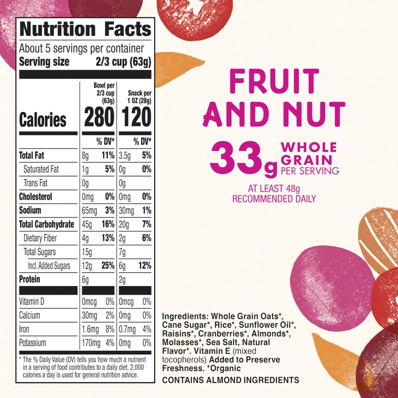 Cascadian Farm Organic Granola, Fruit and Nut Cereal, Resealable Pouch,