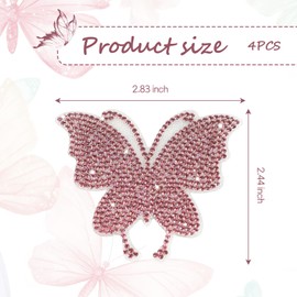 Wuyaoyao 4PCS Butterfly Bling Car Stickers, Crystal Rhinestone Car Decals for Women, Self Adhesive Diamond Car Bumper Sticker for Door Window Laptop Luggage, Universal Car Decoration (Light Pink)
