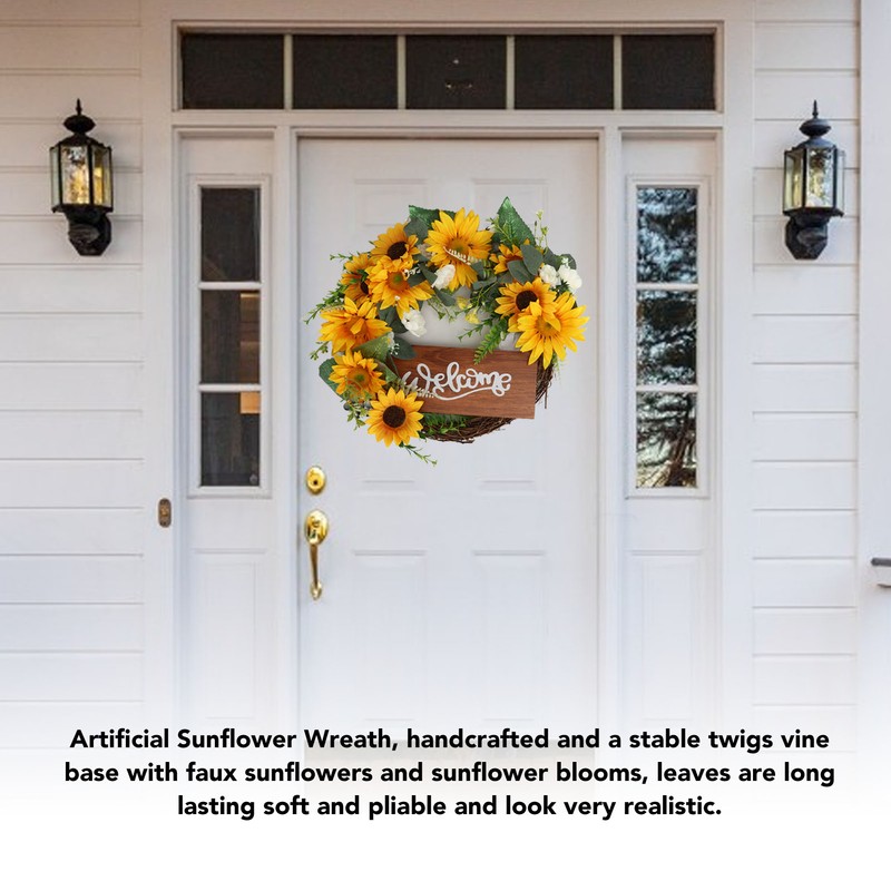 15 Inch Sunflower Wreath for Front Door Artificial Sunflower Wreath