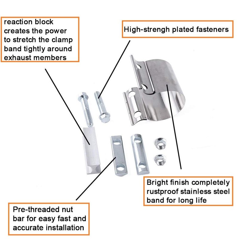 Stainless Steel 2.5" Butt Joint Exhaust Clamp (2Pcs)