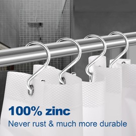 TOPROD Metal Shower Curtain Hooks Rings Set of 12,Never Rust S Shaped Hooks Hangers for Shower Curtains,Kitchen Utensils,Clothing,Towels,Ornaments (Chrome)