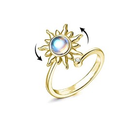 COLORFUL BLING Anxiety Fidget Spinner Ring Fidget Rings for Anxiety Relief Stress Open Adjustable Flower Moon Star Figet Spinning Ring Stackable Ring Fidget Jewelry Women Girls - Moonstone Sun Gold