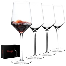BACLIFE Hand Blown Red Wine Glasses Set of 4 – 15 oz Premium Crystal Wine Glasses With Long Stem – Unique Wedding Gift, Daily Use