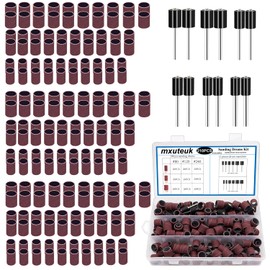 mxuteuk 210 Pieces Sanding Drum Set, Including 198 Pieces Aluminium Oxide 80 120 240Grit Drum Sanding Sleeves and 12 Pieces Drum Mandrels for Dremel Rotary Tool, Sanding Drums with Box