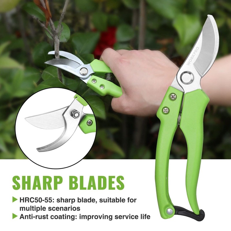 WORKPRO 2-Piece Pruning Shears Set 8" Bypass Garden Shears &