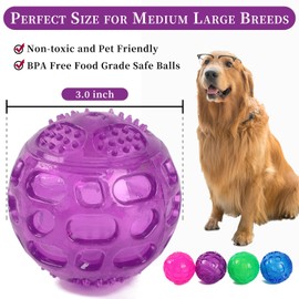 PJDH 3'' Squeaky Dog Toy Balls for Lagre Medium Breed, Indestructible Dog Balls for Playing, Fetching & Retrieving, Durable Aggressive Chewers, 2 PCS Blue