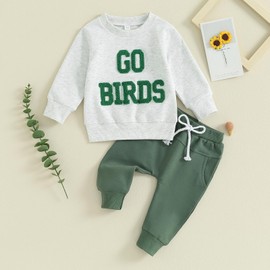 Karuedoo Toddler Baby Boy Girl Game Day Football Outfit Go Birds Embroidery Crewneck Sweatshirt and Jogger Pants Set (Birds Embroidery, 2-3 Years)