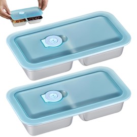 Stainless Steel Snack Box, 7.87x4.13x1.57in 2 Compartment Snack Containers with Clear Lid 2Pcs for Travel and Outdoor Camping-