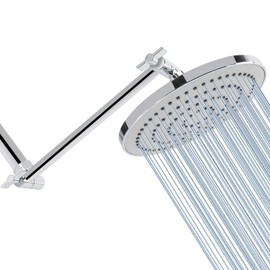 High Pressure Shower Head with 11 IN Adjustable Arm, HarJue Rainfall Showerhead with Shower Arm-Make Water Flow Down Vertically for Better Bathing Experience(8 In, Chrome)