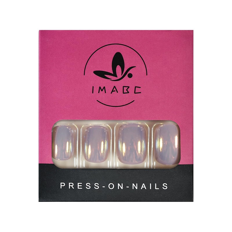 iMABC Silver Metallic Mirror Punk Style Fake Nails Short Squoval
