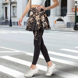 Hucavortre Women Athletic Tennis Skirted Leggings with Pockets,High Waisted Tummy Control Skorts Leggings for Running, Yoga, Fitness Multi Size Flower Pearl Print