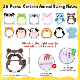 36 Pack Cute Sticky Notes 720 Sheets Cartoon Sticky Notepad Colorful Animals Shape Self-Sticky Writing Memo Pads Page Marker for School Office Supplies Small Gift Back to School Party Favor (Animal)