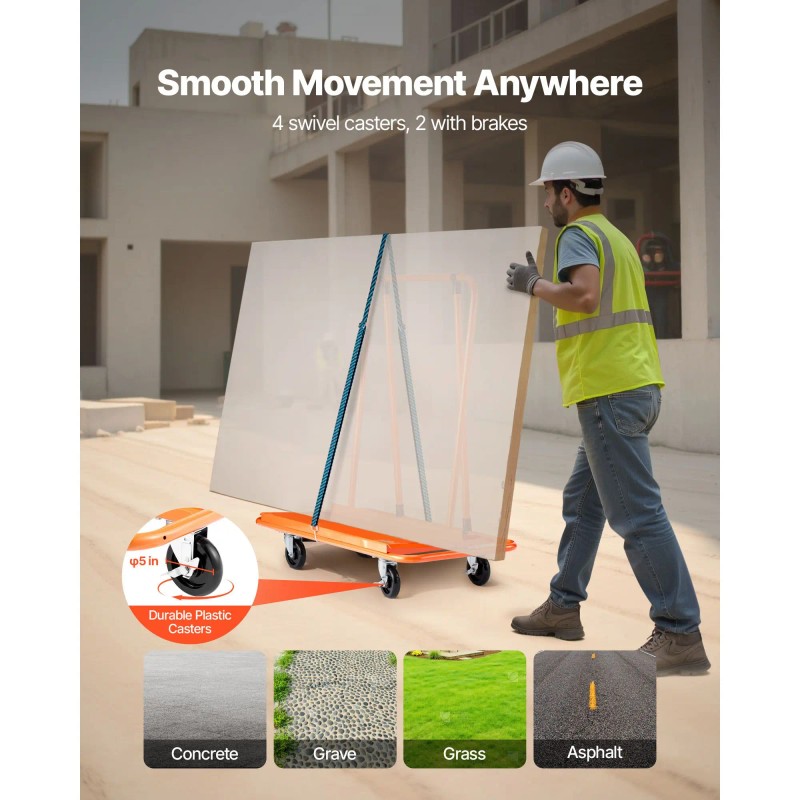1800 Lbs Load Capacity Drywall Cart Dolly Steel Panel Truck
