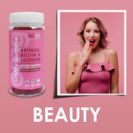 OMG! Retinol, Biotin & Selenium + Collagen producing Vitamin | Hair, Skin & Nails Beauty Gummies (60) by OhMyGummie | Multivitamins & Minerals (A, C, D, E, B6, B12 & Zinc) | Vegetarian & Gelatin-Free
