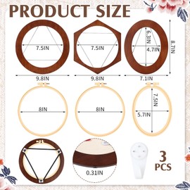 Vercraft 3 Set Embroidery Hoop Frame 8 Inch Wood Embroidery Frame, Decorative Embroidery Display with 8 Inch Embroidery Hoop for Finished Cross Stitch Hoop Frame for DIY Art Craft Sewing Ornaments