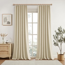 KangBang Pinch Pleat Beige Black Out Curtains 96 Inches Long, Pinch Pleated Drapes for Living Room Office with Hooks Track System, Thermal Insulated Track Curtains 2 PCs(42Wx96L, Natural Beige)