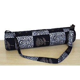 ICC Black Gold Mandala Full-Zip Exercise Yoga Mat Carry Bag Gym Beach Pilates Carrier Bags Hippie Mandala Indian Cotton Bag (Gold Sliver Block)