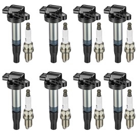 BDFHYK Ignition Coil Pack UF519 and Iridium Spark Plugs BKR5EGP Compatible with Land Rover LR3 Range Rover Jaguar XF XJ8 XK S-Type Super V8 XKR XJR 4.2L 4.4L V8 5C1420 E1019, Sets of 8