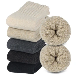 BomKinta Women Winter Solid Boots Socks Thick Warm Wool Socks Cozy Crew Socks for Women Christmas Gift, Black Cream Gray Beige Brown, Medium