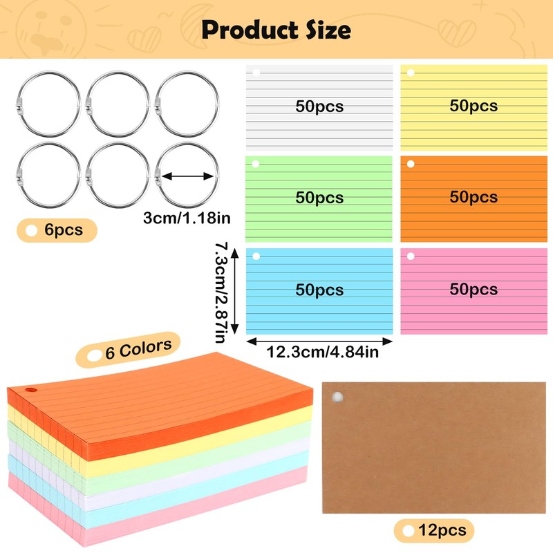 TNEDFOD 300 Sheets Index Cards, 12.3 x 7.3 cm Lined