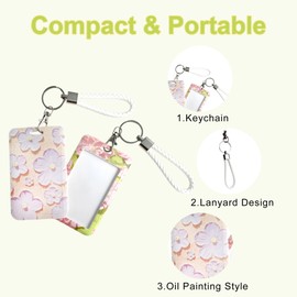 Lanyard with Card Holder, Floral Oil Painting Design ID Card Holders, Lanyards for Neck with Keychain, Stylish Lanyard Card Holder for Bus Pass & ID Cards, Convenient and Practical for Daily Use