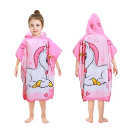 Decalsweet Pink Unicorn Hooded Towel for Kids,Soft Children's Bath Towel,Absorbent Poncho Towel for Toddlers Girls Beach Swimming
