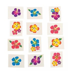Fun Express 36 LUAU  HAWAIIAN TROPICAL HIBISCUS FLOWER TATTOOS - PARTY FAVORS BIRTHDAY