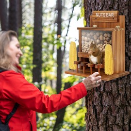 KOOPRO Squirrel Feeder for Outside Tree, Squirrel Picnic Table Feeder for Outdoors Corn Cob Peanut Feeder Funny Chipmunk House Nuts Bar Hanging Wooden Box