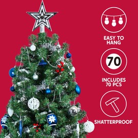 Joiedomi 70Pcs Assorted Christmas Ornaments Set with Ball Ornaments, Star Topper and Heart, Hanging Shatterproof Christmas Ornaments for Holidays and Xmas Tree Ornaments (Blue, Silver&White)