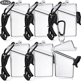 Waterproof ID Card Badge Holder Case Waterproof Sports Case Vertical Badge Holders with Lanyard and Keychain (6 Pack)