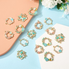 FASHEWELRY - 16 colgantes de aleación de diamantes de imitación, diseño de mariposa, abeja, hojas, chapado en oro, para aretes, pulseras, collares, joyas, suministros para manualidades, aleación, No