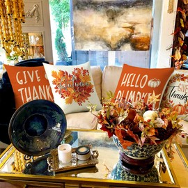 Cirzone Cushion Cover 45 x 45 cm Set of 4 Pumpkin Mother Decorative Cushion Autumn Decoration Print Decoration for Home Garden Sofa Bedroom