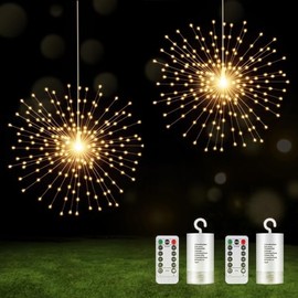 DAHAN 2PCS Luces de Fuegos Artificiales Colgantes, 180 Luces LED de Alambre de Cobre, 8 Modos de Funcionamiento con Pilas, Luces de Cadena Starburst de Hadas con Control Remoto, para Jardín, Fiesta