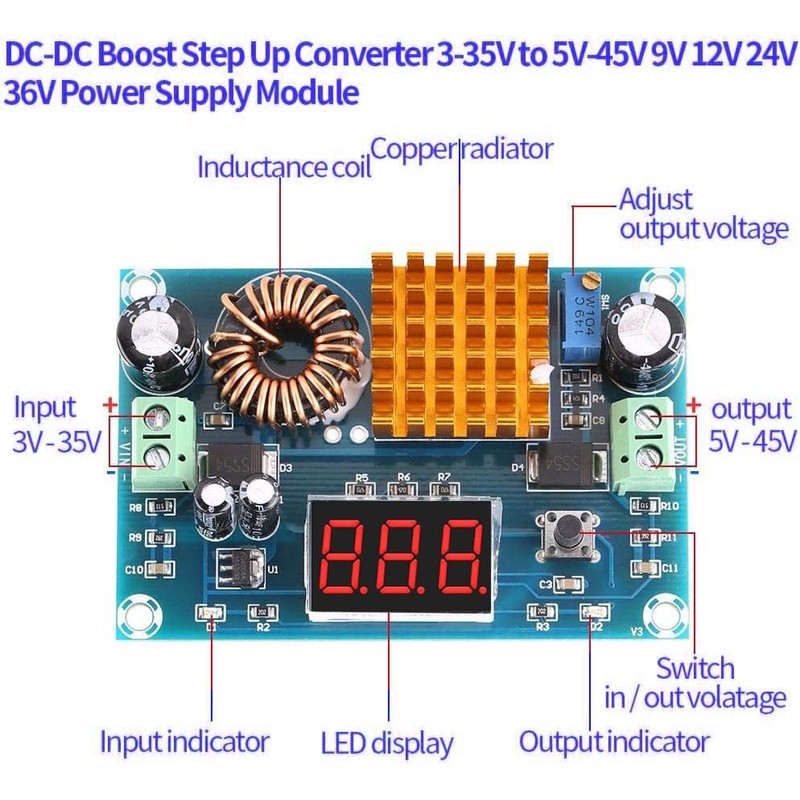 RUNCCI-YUN DC-DC Boost Converter, 3-35V to 5-45V Power Supply Module