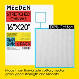 MEEDEN Stretched Canvas, 16 × 20 Inch, Pack of 6, Blank White Canvases for Painting, 100% Cotton, 8 oz Gesso-Primed, Pre-Stretched Canvas for Acrylic Oil Pouring & Airbrushing Painting