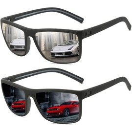 Perfectmiaoxuan Polarised Sunglasses Men Women for Driving Cycling Fishing Summer Travel Holiday Lightweight TR90 Retro Rectangular Aviator Glasses UV Protection, Black + Silver