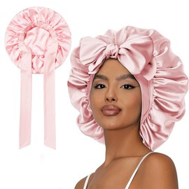 Bonnet with Tie Band Satin Bonnet Silk Bonnet for Sleeping Women, Silk Hair Bonnet Reversible Sleep Cap (US, Alpha, Medium, D)