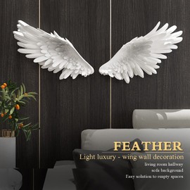 SUN RDPP Angel Wings Wall Decor, 3D Large White Angels Wings Wall Sculptures Art Decor, Angel Wings Statue Ornament for Wall Living Room Bedroom