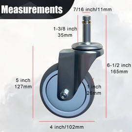 BAISASY 4 Inch Stem Caster, 7/16inch x 1-3/8inch Stem Diameter Caster Set of 4, Heavy Duty Caster Wheel Without Brake, for Workbench Trolley, Shop Carts etc.