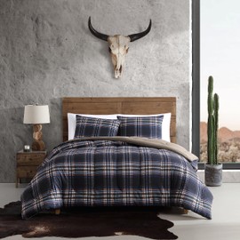 Wrangler- King Duvet Cover Set, Reversible Bedding Set with Matching Sham(s), Casual Home Décor (City Flats Plaid Blue, King)