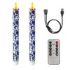 Chinoiserie LED Candles Remote Candlesticks-10inches Blue and White Battery Operated