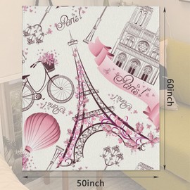 Soft Blanket,Pink Eiffel Tower Flannel Blanket for Bed,Lightweight Soft Paris Symbols Blanket Throw for Girls Kids Adults Couch 50x60 in