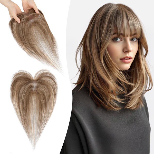 S-noilite Hair Toppers for Women Human Hair with Air Bangs