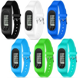 Geyoga Silicone Fitness Tracker Watch 6 Pcs Walking Running Pedometer Calorie Burning and Step Counting Bracelet Steps Pedometer Watch for Walking Men Women Kids (Multicolor)