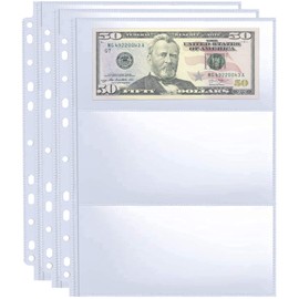 30 Pack 180 Pockets 11 Hole Currency Collection Sleeves, Cash Collecting Album Refill Page, Double Side 3 Pockets Currency Sheets for Collecting Dollar Bills, Paper Money, Foreign Currency and Coupons