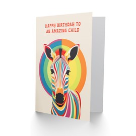 Artery8 Happy Birthday to an Amazing Child Rainbow Stripes Colourful Zebra Non Binary Gender Neutral Card