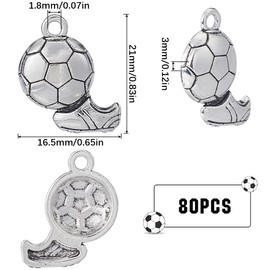 SUNNYCLUE 1 Box 80PCS Soccer Charm Silver Soccer Ball Charms Playing Football Sports Europe UK Alloy Balls with Shoes Vintage Charm for Jewelry Making Charms Supplies DIY Earrings Necklaces Bracelets