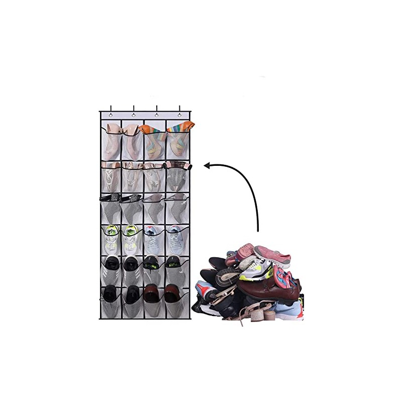 24 Mesh Pockets Over The Door Shoe Organizer Hanging Closet