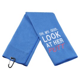 BLUPARK Funny Golf Towels for Women OMG Look At Her Putt Embroidered Golf Towel for Lady Golfer (LOOK AT HER PUTT-3)